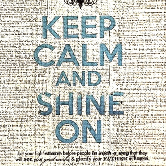 KEEP CALM & SHINE ON CHANDELIER BURLAP LET YOUR LIGHT SHINE RHINESTONE 15” x 12” - Picture 2 of 6